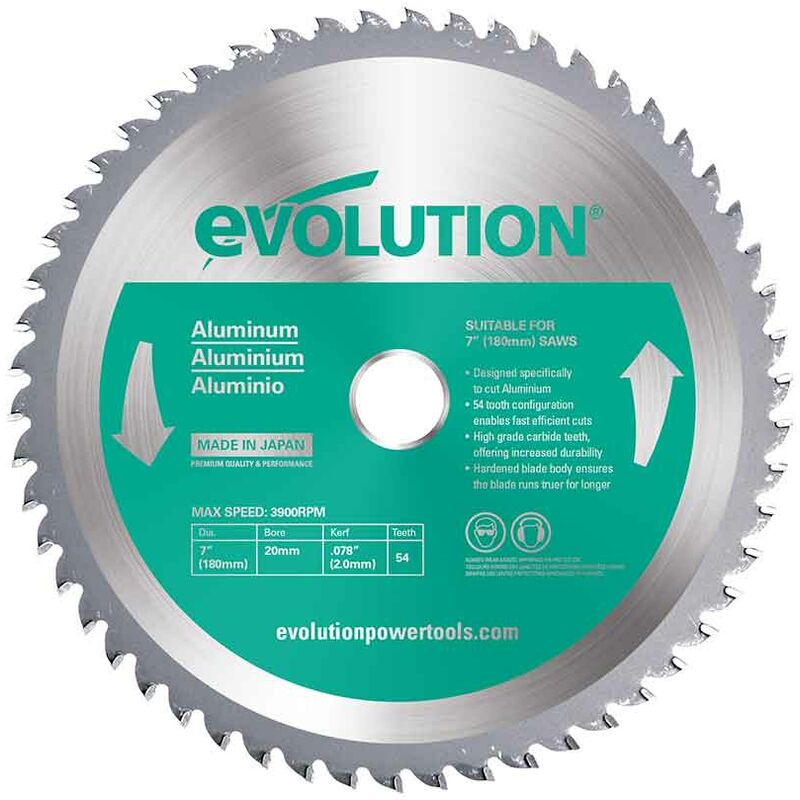 Evolution 180mm Aluminium Cutting 54 Tooth Tungsten Carbide Tipped Saw Blade