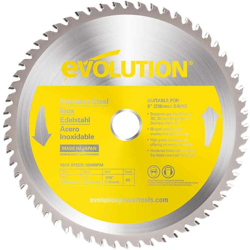 Evolution 230mm Stainless Steel Cutting 60 Tooth Tungsten Carbide Tipped Circular Saw Blade