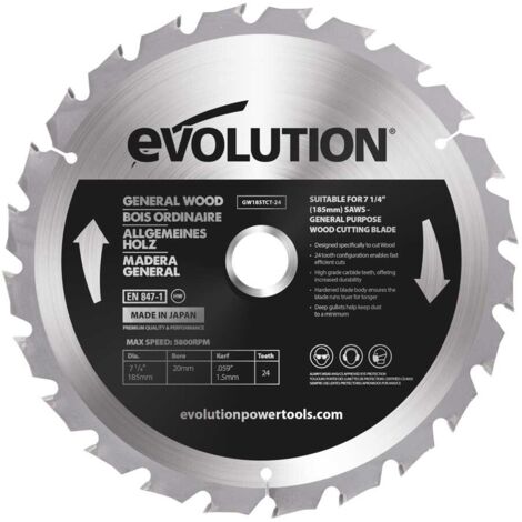 Evolution 185 mm / 24 Zähne TCT Widia-bestücktes Gehrungssägeblatt