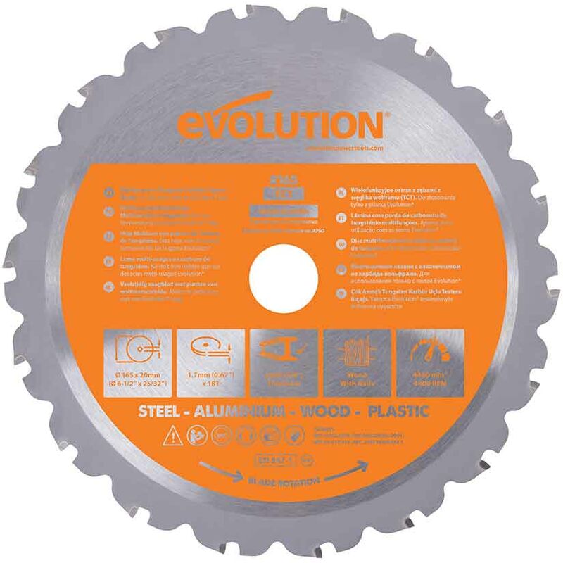 Evolution 165mm Multi-Material Cutting 18 Tooth Tungsten Carbide Tipped Circular Saw Blade