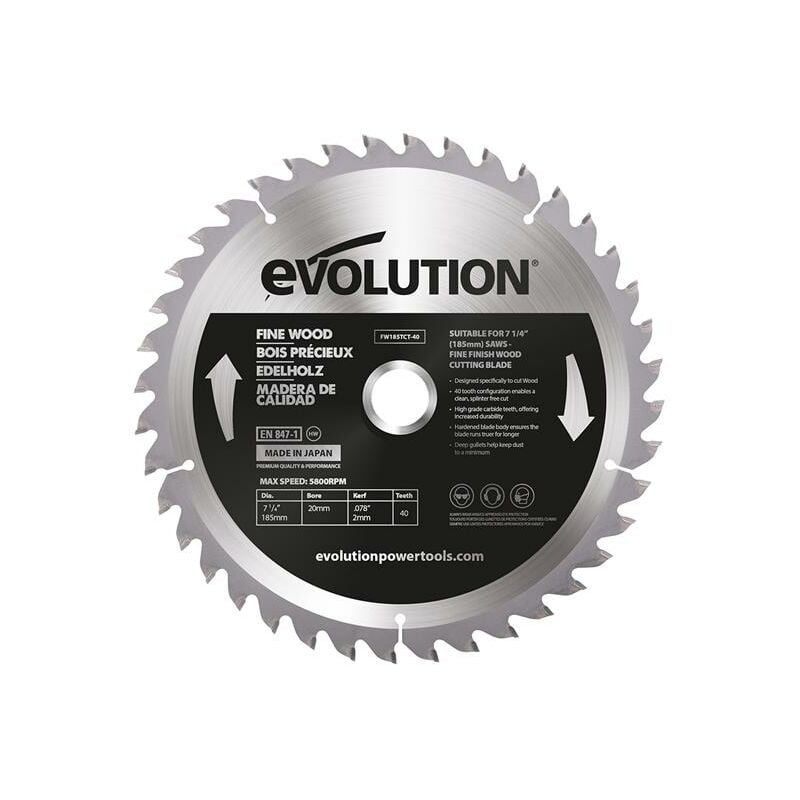 Evolution Fine Wood Mitre/Table Saw Blade 185 x 20mm x 40T EVLFW185TC40