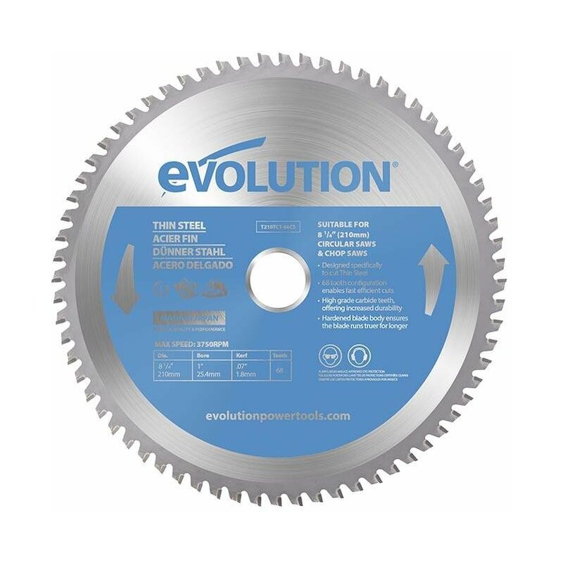 Evolution 210mm Thin Steel Cutting 68 Tooth Tungsten Carbide Tipped Circular Saw Blade