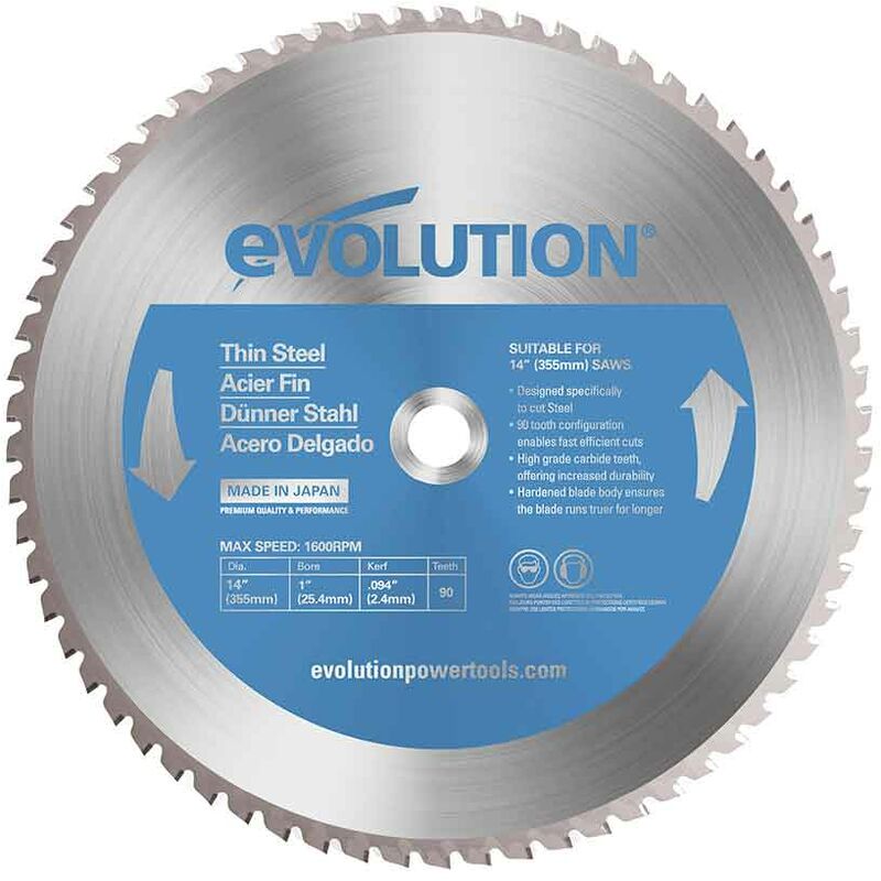 Evolution 355mm Thin Steel Cutting 90 Tooth Tungsten Carbide Tipped Circular Saw Blade