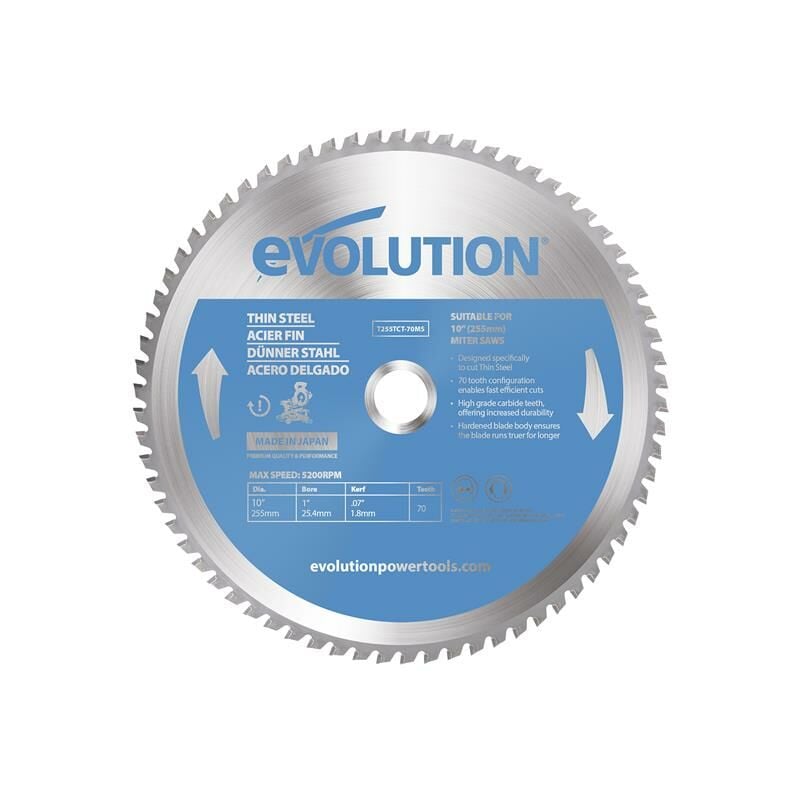 Evolution Thin Steel Cutting Mitre Saw Blade 255 x 25.4mm x 70T