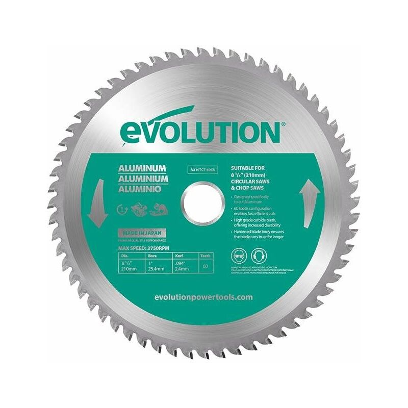 Evolution Power Tools - Evolution 210mm Aluminium Cutting 60 Tooth Tungsten Carbide Tipped Circular Saw Blade