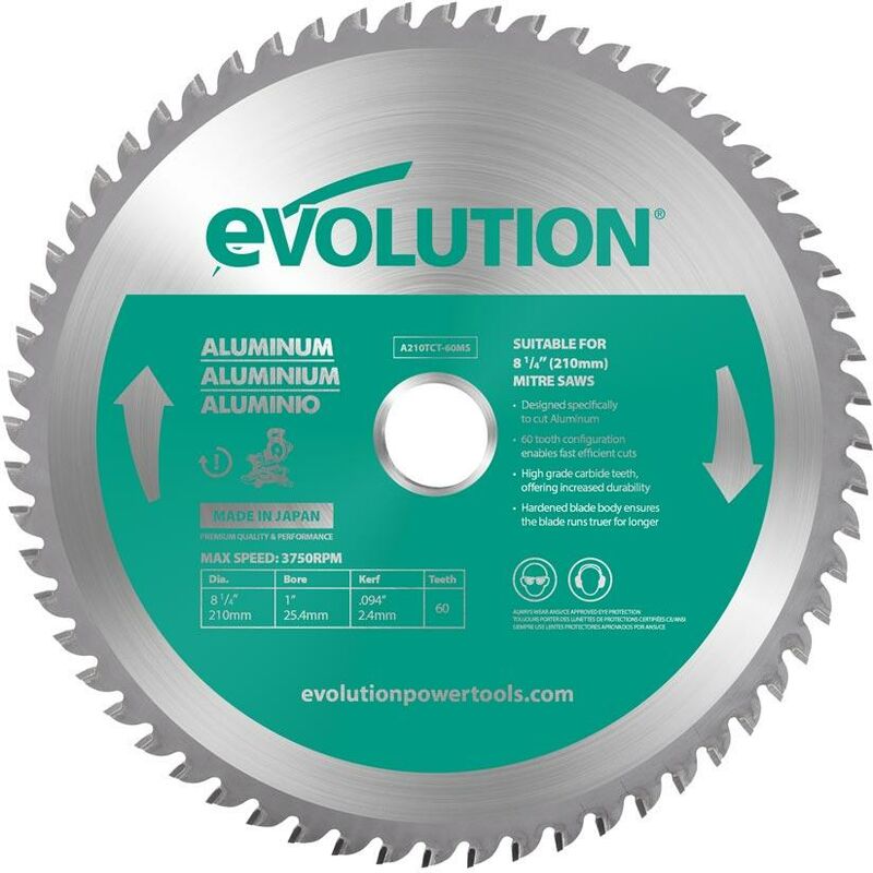 Evolution 210mm Aluminium Cutting 60 Tooth Tungsten Carbide Tipped Mitre Saw Blade