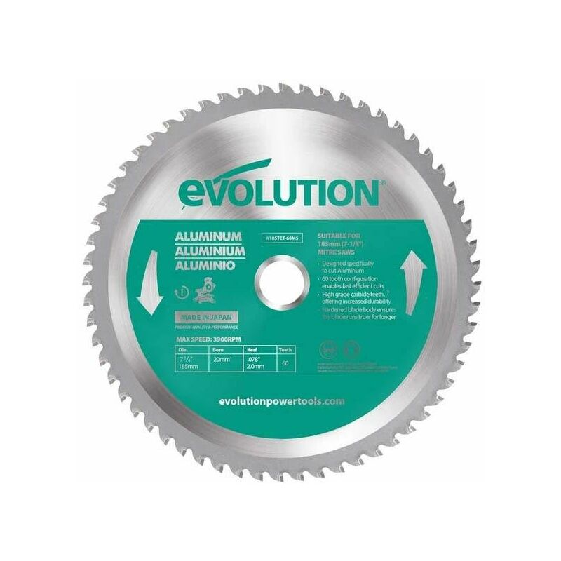 Evolution Power Tools - Evolution 185mm Aluminium Cutting 60 Tooth Tungsten Carbide Tipped Saw Blade