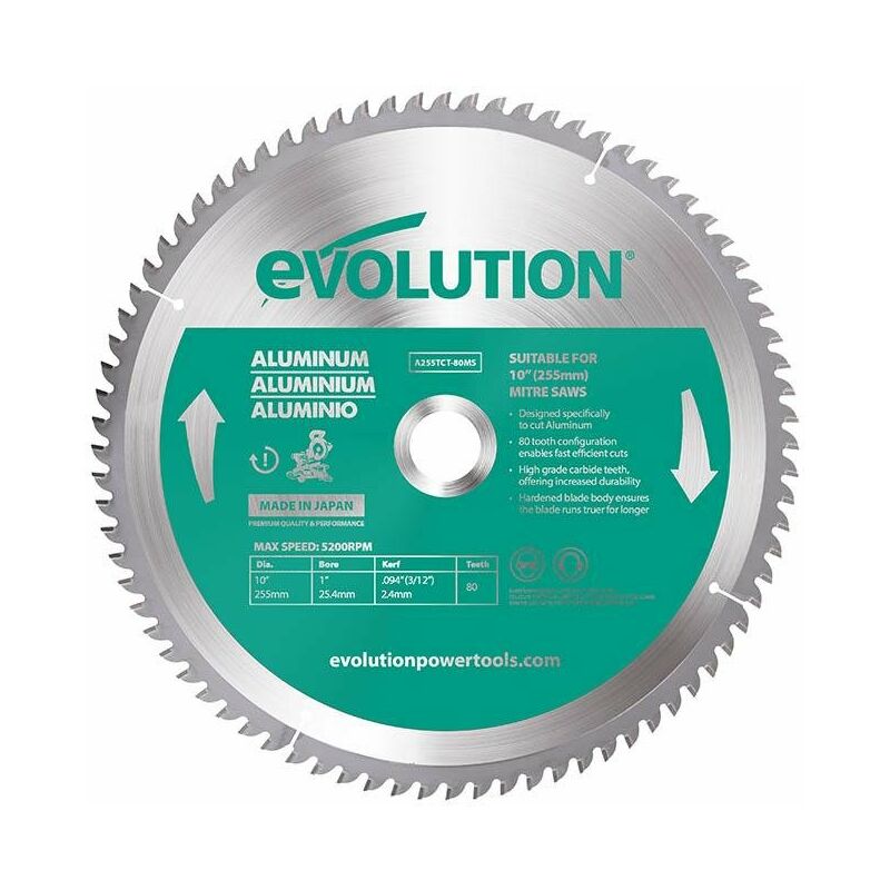 Evolution 255mm Aluminium Cutting 80 Tooth Tungsten Carbide Tipped Mitre Saw Blade