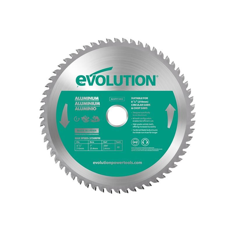 Evolution Power Tools - Evolution Aluminium Cutting Circular Saw Blade 210 x 25.4mm x 60T EVLA210TC60C