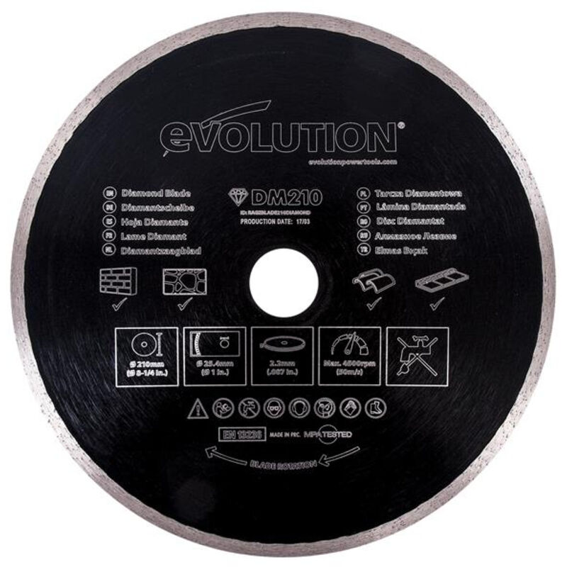 Evolution - Power Tools Diamond Blade, Continuous Rim 210 x 25.4mm EVL210DIAM