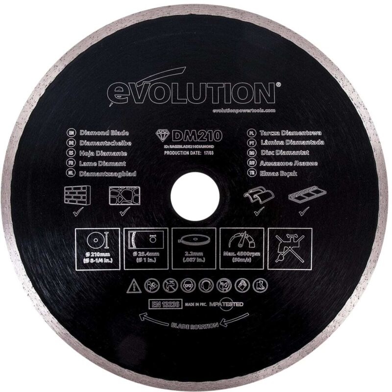 Evolution - Power Tools Diamond Blade, Continuous Rim 210 x 25.4mm EVL210DIAM