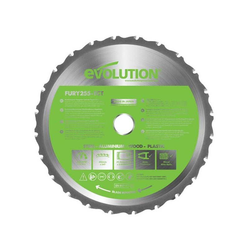 Evolution Power Tools - Evolution fury® Multi-Purpose tct Circular Saw Blade 255 x 25.4mm x 24T EVLF255MULTI