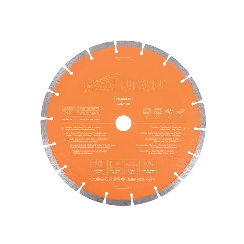 Evolution PD255SEG-CS Premium Diamond Disc Cutter Blade 255 x 22.2mm