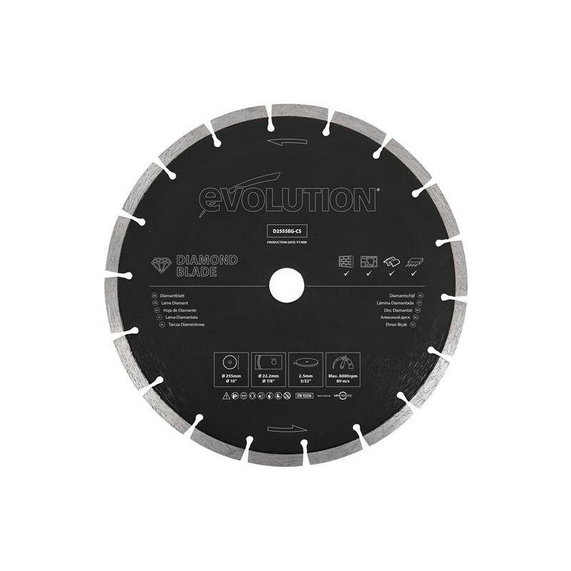 Evolution Power Tools - General Purpose Diamond Blade 255 x 22.2mm - EVLD255SEGC