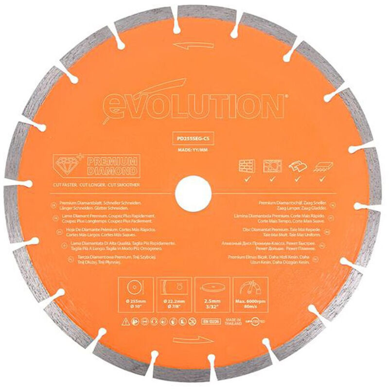 Evolution Power Tools - Evolution General Purpose Diamond Blade 255 x 22.2mm EVLD255SEGC