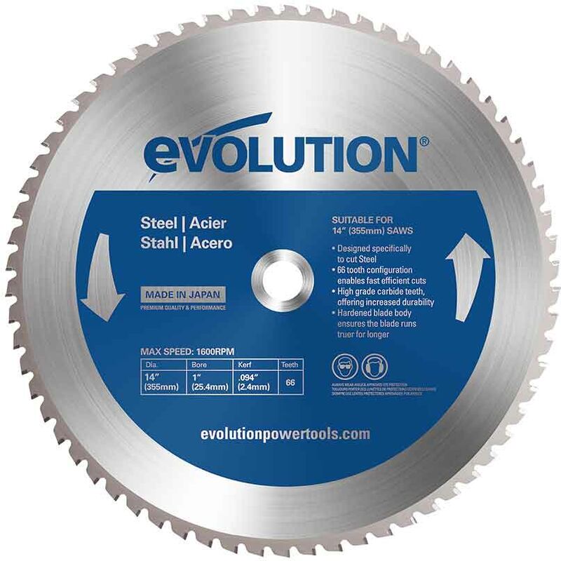 Evolution - 355mm Mild Steel Cutting 66T Tooth Tungsten Carbide Tipped Circular Saw Blade