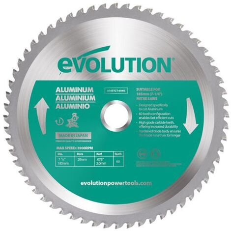 Evolution Aluminium Cutting Circular Saw Blade 185 x 20mm x 60T EVLA185TC60M