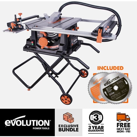 EVOLUTION POWER TOOLS Bundle - RAGE5-S 255mm Table Saw With 28T Multi-Material & 60T Fine Wood Blade (230V)