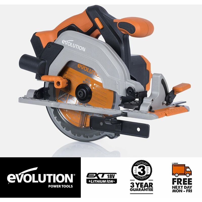 Evolution Cordless R165CCS-Li Circular Saw 18v Li-Ion ext (Battery & Charger & Multi-Material Blade Included)