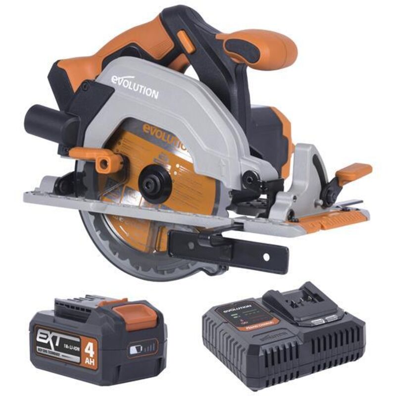 Evolution Power Tools - Evolution Cordless R165CCS-Li Circular Saw 18v Li-Ion ext (Battery & Charger & Multi-Material Blade Included)