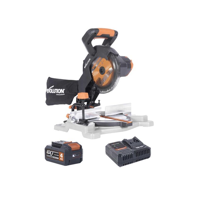 Evolution Cordless R185CMS-Li Compound Mitre Saw 18v Li-Ion ext (Battery & Charger & Multi-Material Blade Included)