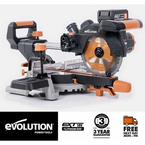 EVOLUTION POWER TOOLS R185SMS+ 185mm Sliding Compound Mitre Saw With TCT Multi-Material Cutting Blade (230V)