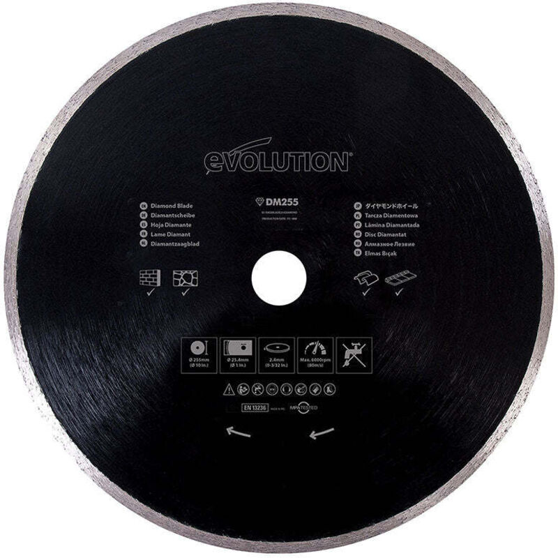 Evolution - Disque diamant 255mm alésage 25,4mm pour Scie à onglet et Scie sur table