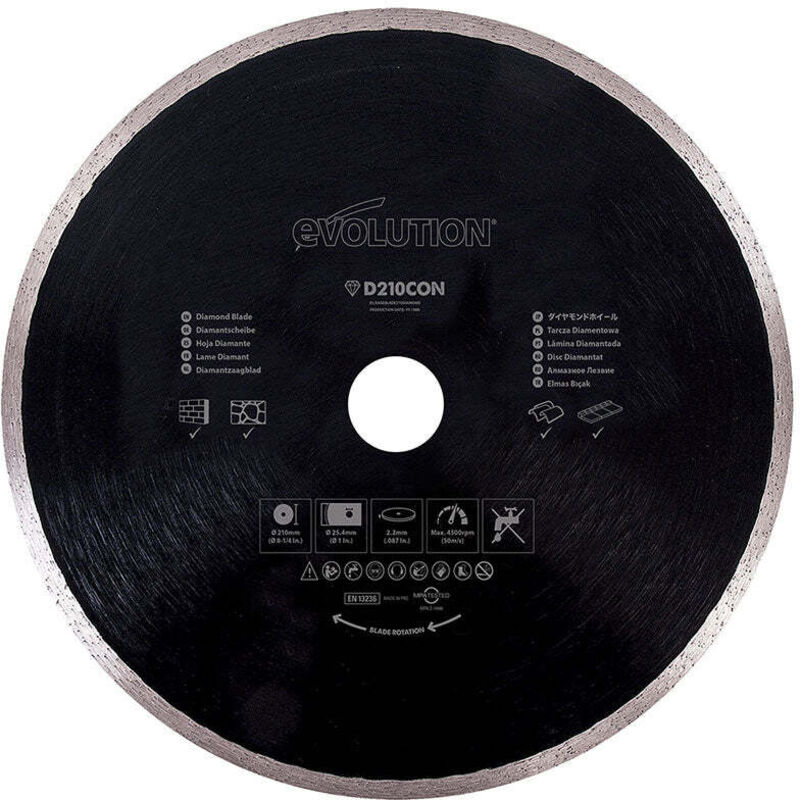 Evolution - Disque diamant 210mm alésage 25,4mm pour Scie à onglet et Scie sur table