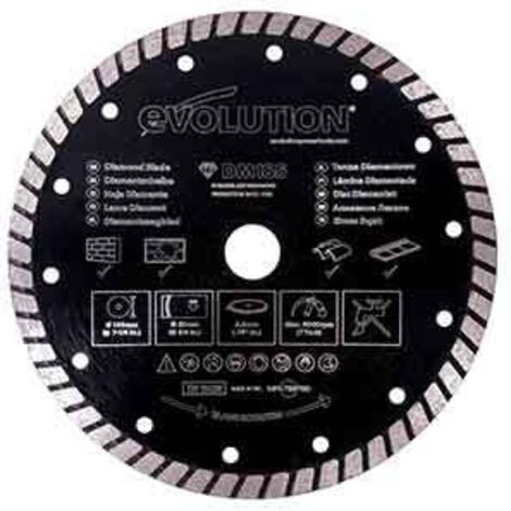 Evolution – Disque diamant segmenté 185mm – Alésage 22mm – Pour coupe précise béton et pierre – Compatible scies circulaires et tronçonneuses