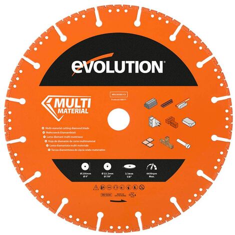 Evolution Lama diamantata multiuso Evolution da 230 mm con bordo segmentato e foro da 22,2 mm - Lama diamantata multiuso per il taglio di metallo