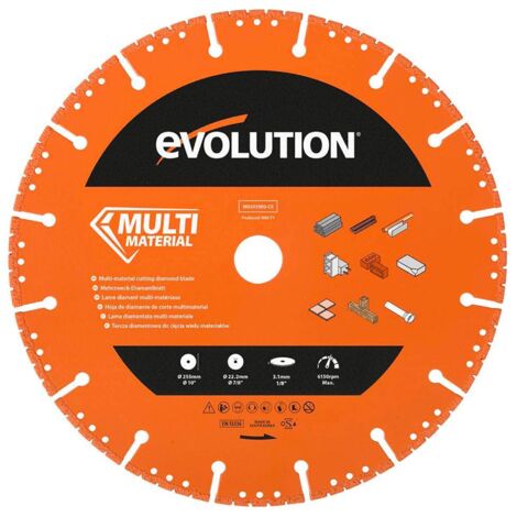Evolution Lama diamantata multiuso Evolution da 255 mm con bordo segmentato e foro da 22,2 mm - Lama diamantata multiuso per il taglio di metallo