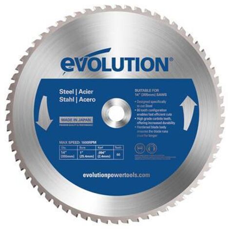 Evolution – Lame de scie circulaire 355mm – 66 dents – Alésage 25,4mm – Pour acier TCT – Coupe précise et rapide