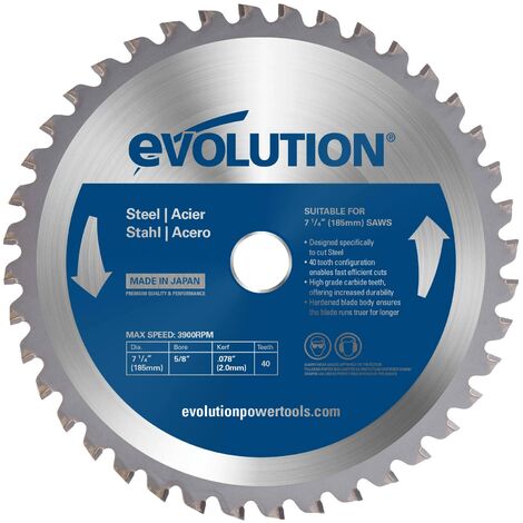 Evolution M185TCT-40CS - 185 mm Lama per taglio di acciaio dolce - Lama per metallo a 40 denti con punte in carburo che in pratica non genera surriscaldamento, ronzii o scintille