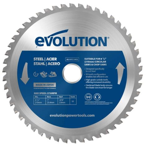 Evolution M210TCT-50CS - 210 mm Lama per taglio di acciaio dolce - Lama per metallo a 50 denti con punte in carburo che in pratica non genera surriscaldamento, ronzii o scintille