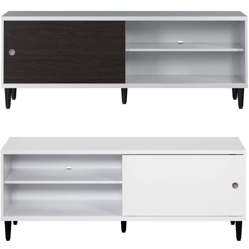 Ebuy24 - Evolution meuble tv 1 porte, 2 étagères blanc, noir.
