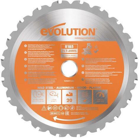 EVOLUTION POWER TOOLS Evolution 185mm Multi-Material Cutting 20 Tooth Tungsten Carbide Tipped Mitre Saw Blade