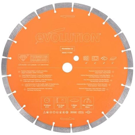 Evolution PD300SEG-CS Premium Diamond Disc Cutter Blade 300 x 22.2mm