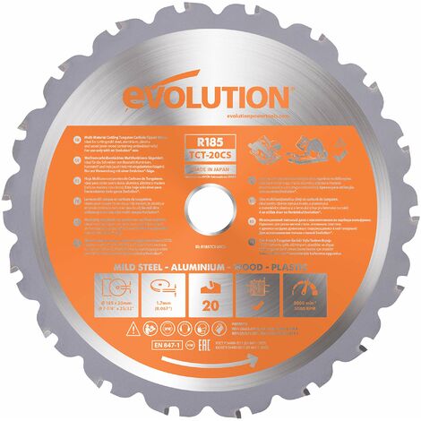 Evolution Power Tools Lama TCT multimateriale R185TCT-20CS (Rage) per tagliare legno, metallo e plastica, 185 mm