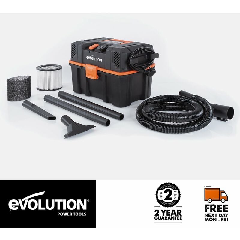 Evolution Power Tools - Evolution R15VAC 1000 Watt 15L Wet & Dry Workshop Vacuum Cleaner Dust Extractor With 1700W Power Take-off