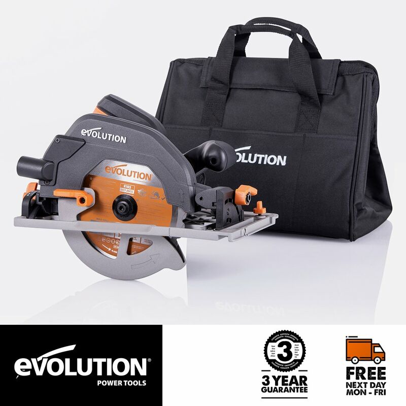 Evolution R185CCSX+ 185mm Circular Saw with tct Multi-Material Cutting Blade and Carry Bag (230V)