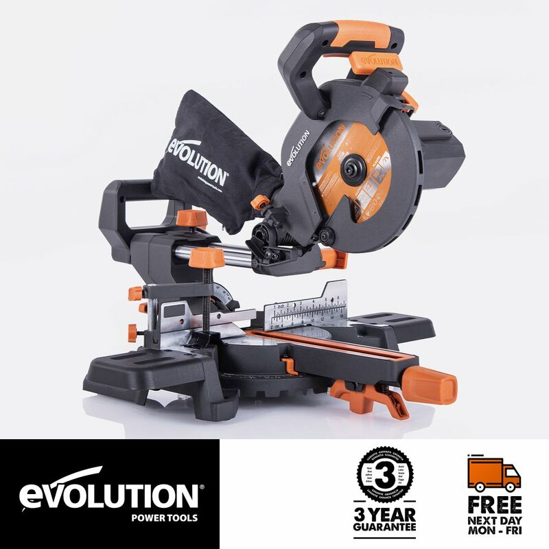 Evolution R185SMS+ 185mm Sliding Compound Mitre Saw With tct Multi-Material Cutting Blade (230V)