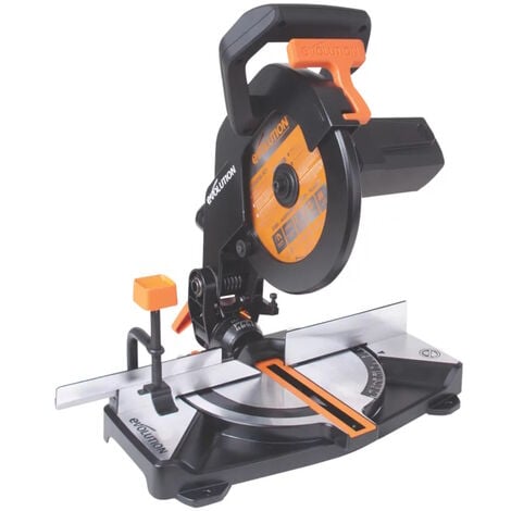 Evolution R210CMS+ Compound Mitre Saw, 45° Bevel, 45° Mitre, 1200W, Upgraded TCT Blade 240V