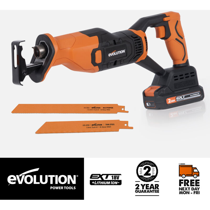 Evolution Power Tools - Evolution Cordless R150RCP-Li Reciprocating Saw 18v Li-Ion ext Inc Multi-Material Blades (Bare - No Battery & Charger)