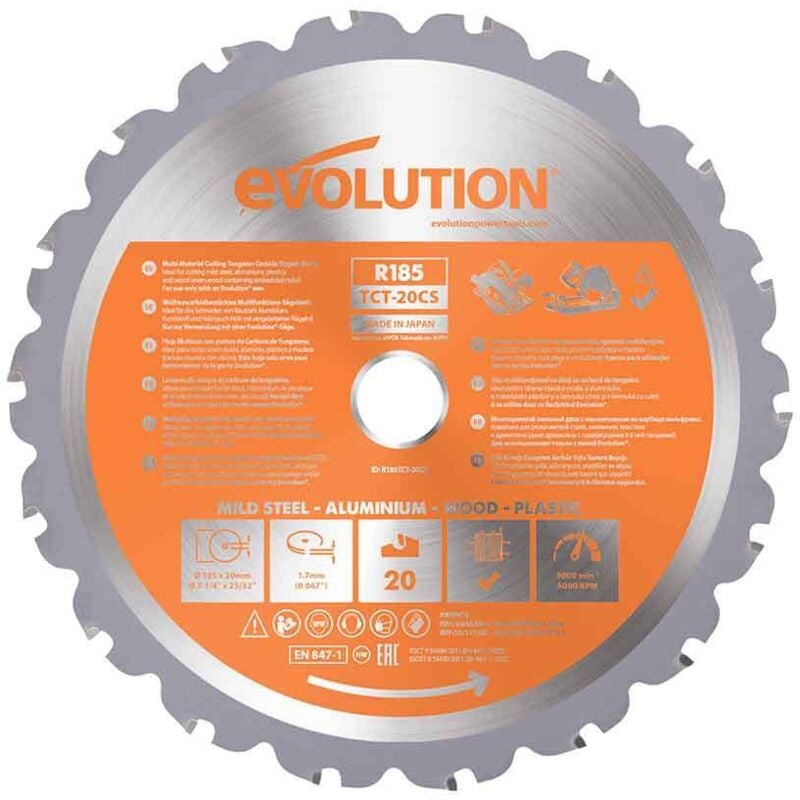 Evolution - 185mm Multi-Material Cutting 20 Tooth Tungsten Carbide Tipped Circular Saw Blade