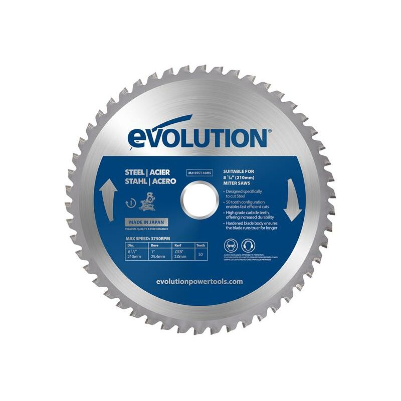 Evolution Power Tools - Mild Steel Cutting Mitre Saw Blade 210 x 25.4mm x 50T evlm