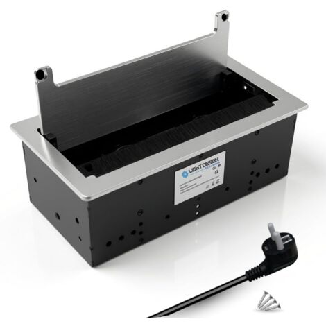 Evotrade Multiprise Rétractable 2 Schuko + USB A+C 10W, HDMI, RJ45, Fermeture Amortie, Bureau, Cuisine, Plan de Travail, 1,5m, Aluminium