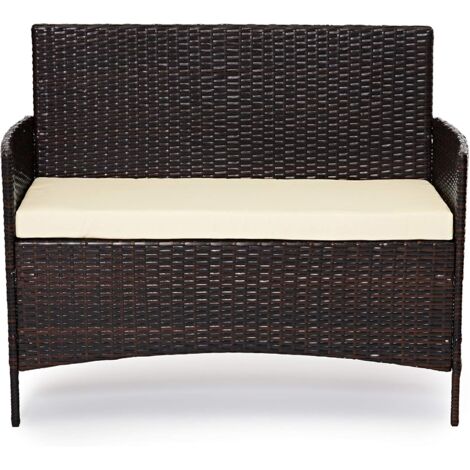 EVRE Brown Rattan Garden Furniture Set Patio Conservatory Indoor Outdoor 4 Seater Piece Modular Sofa Loveseat Chair Glass Top Coffee Table with Cushions with Weatherproof Cover