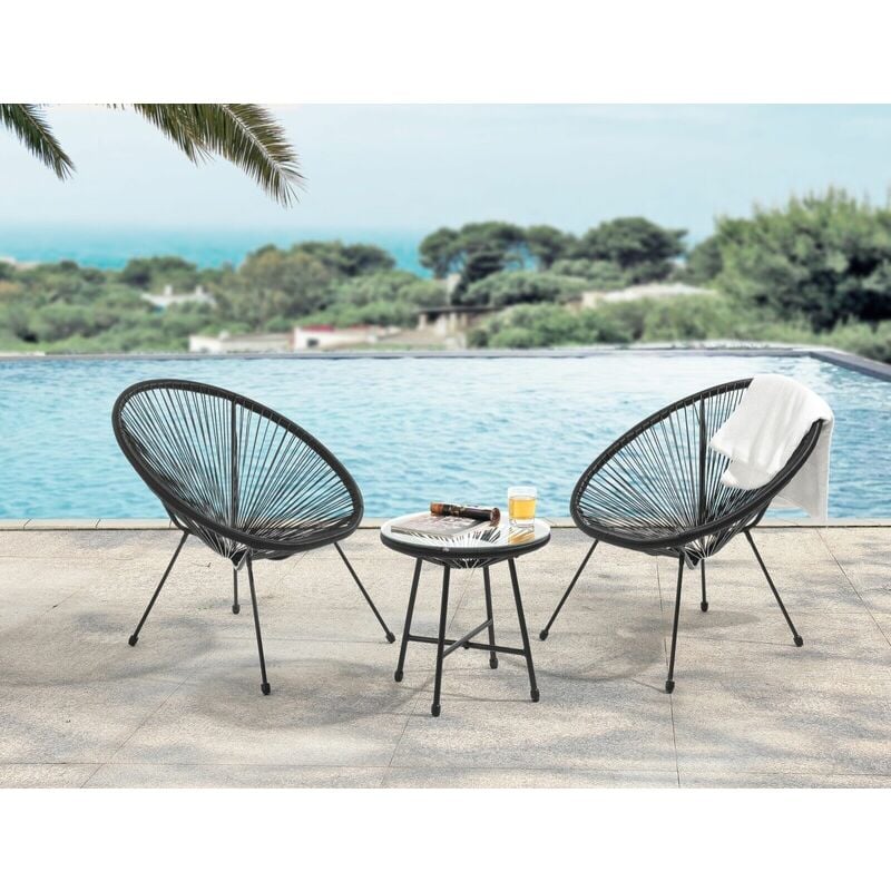 Evre Goa Acapulco Styled Garden Furniture Set Bistro Patio Indoor Outdoor Black