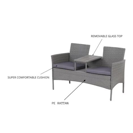 EVRE Lisbon Rattan 2 Seater Companion Partner Bench Garden Furniture Set Patio Conservatory for Terrace Balcony Garden Outdoor Indoor
