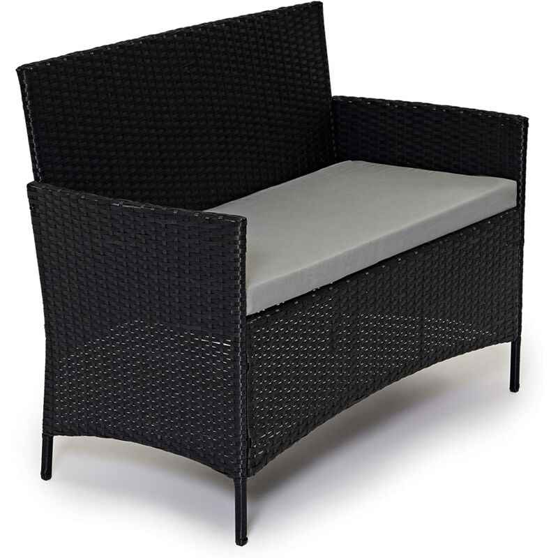 Outdoor Garden Rattan Furniture 4 Piece set Chairs Sofa Table Patio Conservatory - Black - Black - Evre